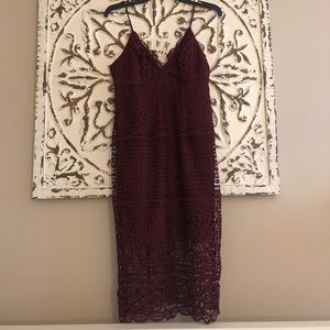 Stunning lace burgundy Bardot midi dress